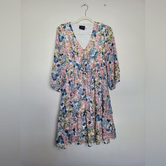 Just Taylor Floral Midi Tiered Dress Smocked Cottagecore Bloomcore Coquette 8 - Picture 6 of 13